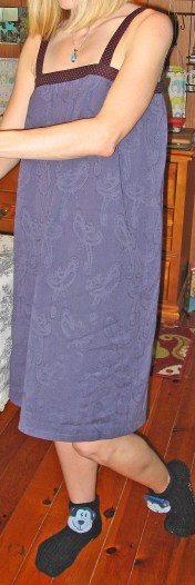 Blue Linen NIghtgown with Embossed Paisley Pattern (and coordinating monkey slippers)