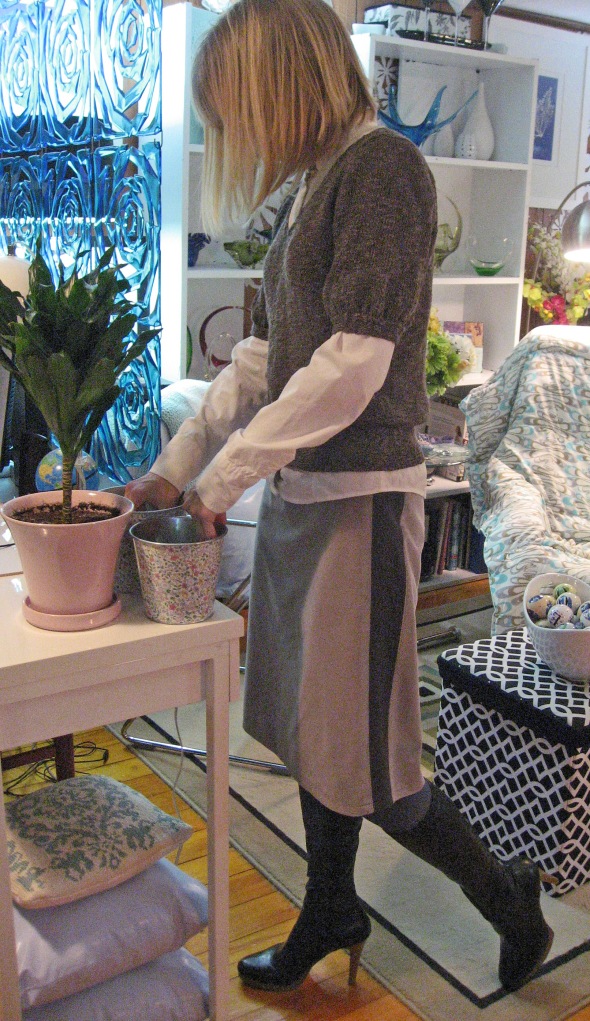 Velvet Skirt with Stretch Knit Side Panels and Foldover Elastic Waistband