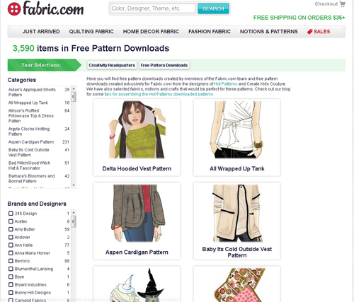 Fabric dot com Free Pattern Downloads